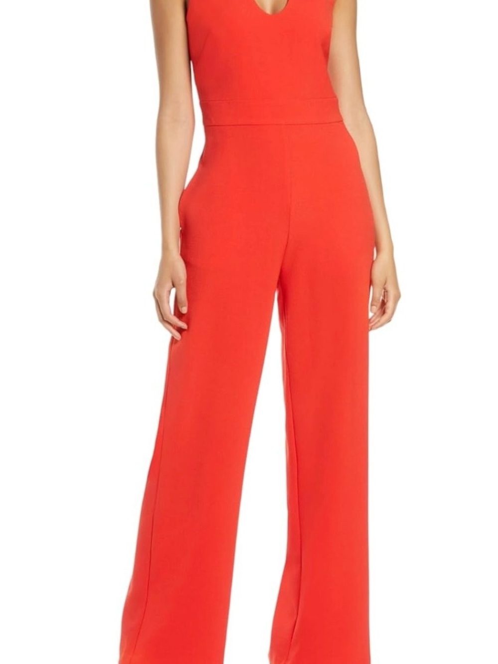 Vince Camuto V-Neck Wide-Leg Jumpsuit in Red-Orange